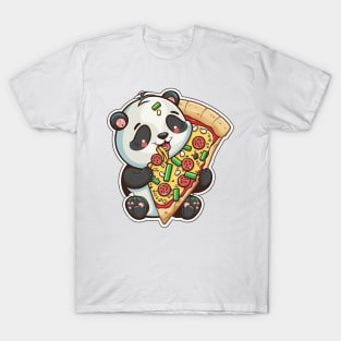 Cute Cartoon Panda Eating Pizza Funny Kawaii T-Shirt